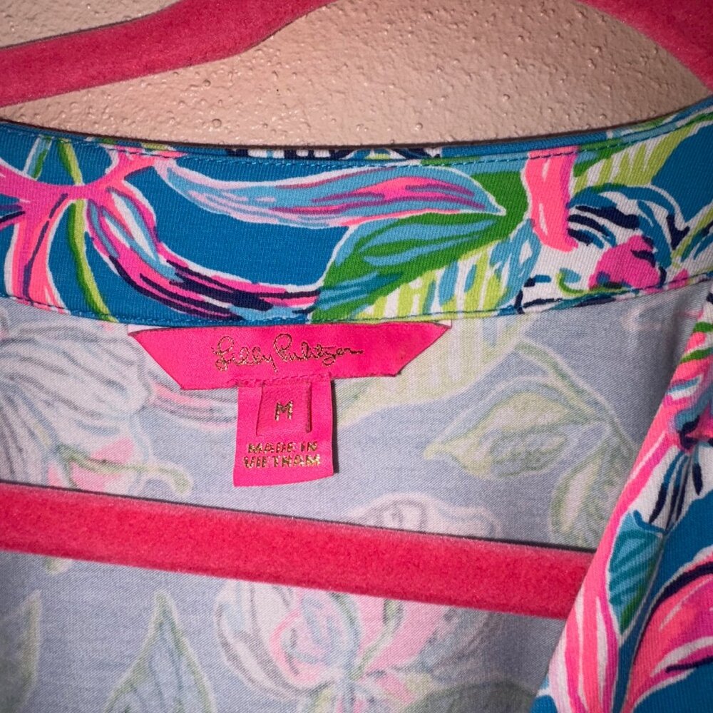 Lilly Pulitzer Clancie Wrap Dress Medium Formentera Turquoise Keep on Beleafing - Picture 5 of 12
